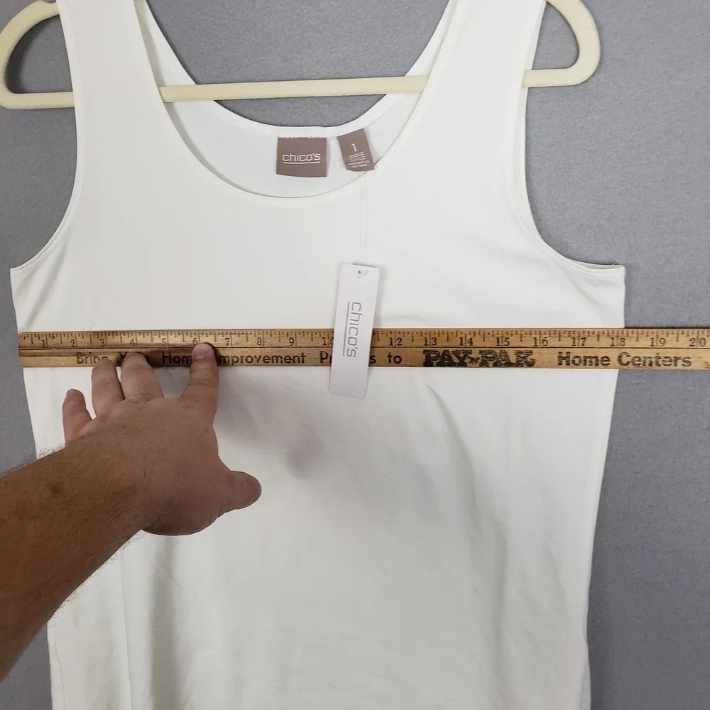 Chico's Size M Basic Solid White Knit Tank Top Minimalist Closet Staple Capsule - Picture 5 of 9